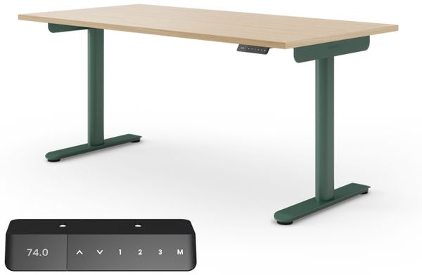 Ergotopia Desktopia One I Elektrisch höhenverstellbarer Schreibtisch I Tischplatte: 160x80 cm, Ahorn Dekor I Gestell Waldgrün I Top Preis-Leistung