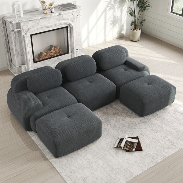 Modulares Ecksofa aus Cordstoff, rahmenloses Design, 298 x 178 x 75 cm, grau
