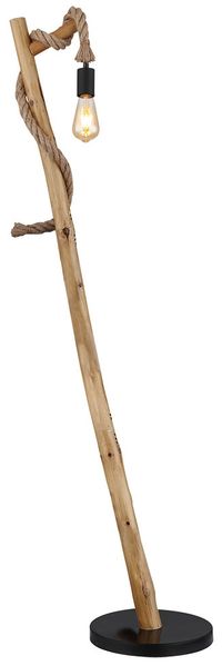 Beistellleuchte, Holz, braun, schwarz, Hanfseil, H 150 cm