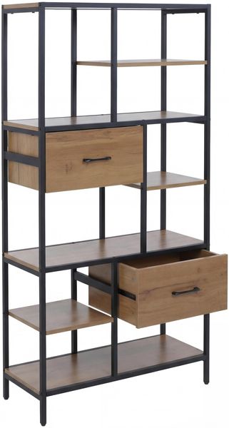 Regal HWC-P11, Regalschrank Bücherregal Standregal, Schubladen Industrial MDF Metall Melamin 150x81x33cm ~ braun Bild 9