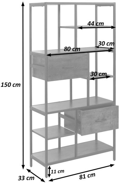 Regal HWC-P11, Regalschrank Bücherregal Standregal, Schubladen Industrial MDF Metall Melamin 150x81x33cm ~ braun Bild 3