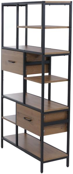 Regal HWC-P11, Regalschrank Bücherregal Standregal, Schubladen Industrial MDF Metall Melamin 150x81x33cm ~ braun Bild 8
