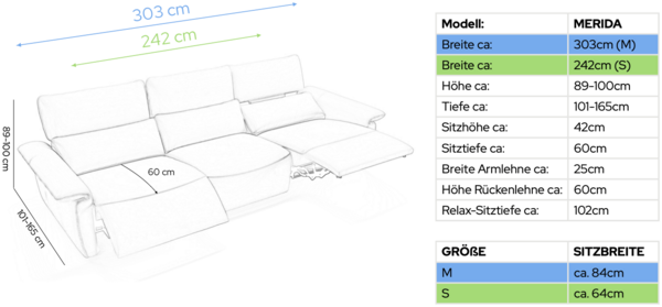 Sofanella Ledercouch Merida 3-Sitzer Funktionssofa elektrisches in Schwarz S: 242 Breite x 101 Tiefe Bild 10
