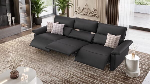 Sofanella Ledercouch Merida 3-Sitzer Funktionssofa elektrisches in Schwarz S: 242 Breite x 101 Tiefe Bild 5