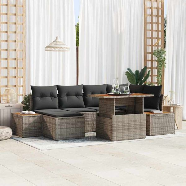 vidaXL Garten Essgruppe mit Kissen 7 pcs Grau und Braun 3350086