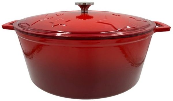 Grillfürst Dutch Oven Sternentöpfchen / Gusseisen Bräter - emailliert - L - rot