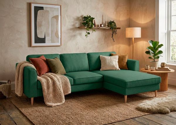 Home affaire Ecksofa Booster, whlw. mit Schlaffunktion & Bettkasten, Fuß Buche lackiert, Recamiere beidseitig montierbar, L-Form, in Cord & Struktur, B: 232 cm