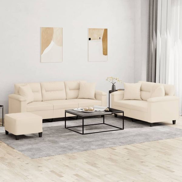 vidaXL 3-tlg. Sofagarnitur mit Kissen Beige Mikrofasergewebe 3202361