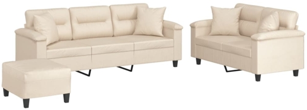 vidaXL 3-tlg. Sofagarnitur mit Kissen Beige Mikrofasergewebe 3202361