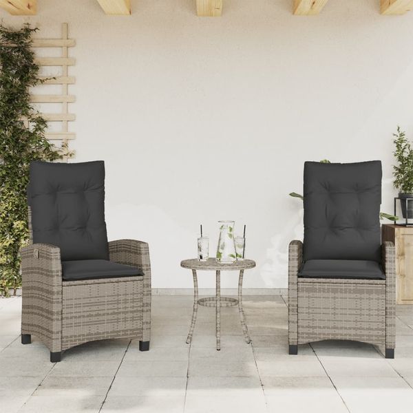 vidaXL Gartensessel mit Kissen 2 Stk. Verstellbar Grau Poly Rattan 365219
