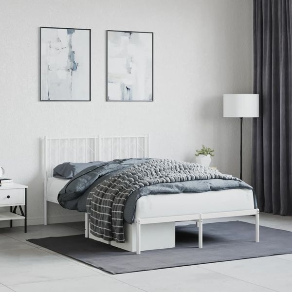 vidaXL Bettgestell mit Kopfteil, Metall weiß, 120x200 cm