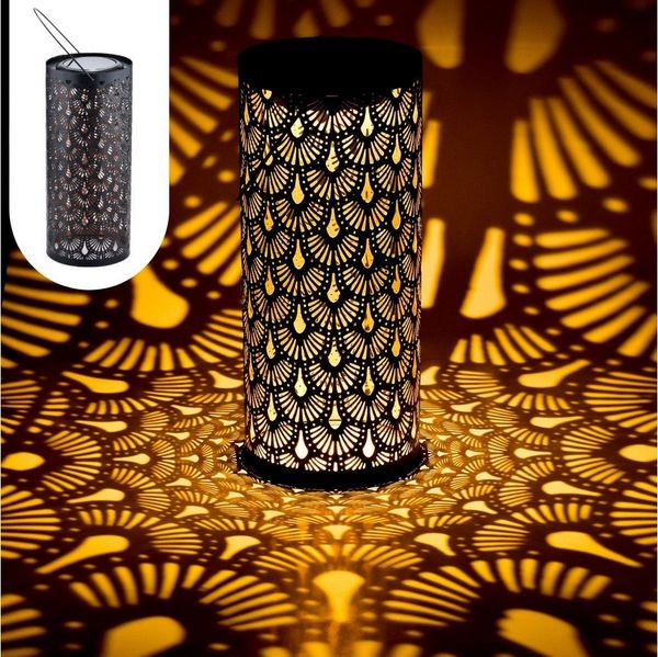 Marrakesch Orient & Mediterran Interior LED Solarleuchte 2er Set Orientalische Solarlaterne Solar Laterne Deko Outdoor Schwarz, LED fest integriert, Handarbeit