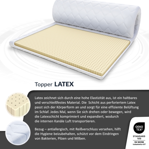 Topper 80x200 cm Matratzenauflage mit Latex Höhe 4 cm Matratzenschoner H2 Bild 6