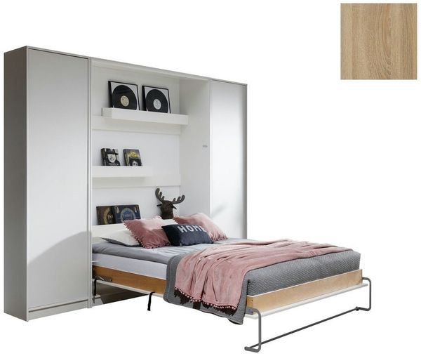 QMM TraumMöbel Schrankbett Klappbett VB 140 x 200 mit 2 Schränken (Möbel-Set, 3-St, Schrankbett vertikal 140x200, 2 Schränke) Farbauswahl