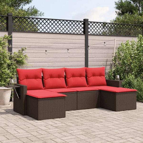 vidaXL 6-teiliges Gartensofa-Set mit Kissen, braun, Polyrattan 3220523
