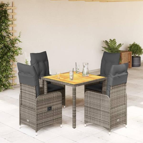 vidaXL 5-tlg. Garten-Bistro-Set mit Kissen Grau Poly Rattan 3277020