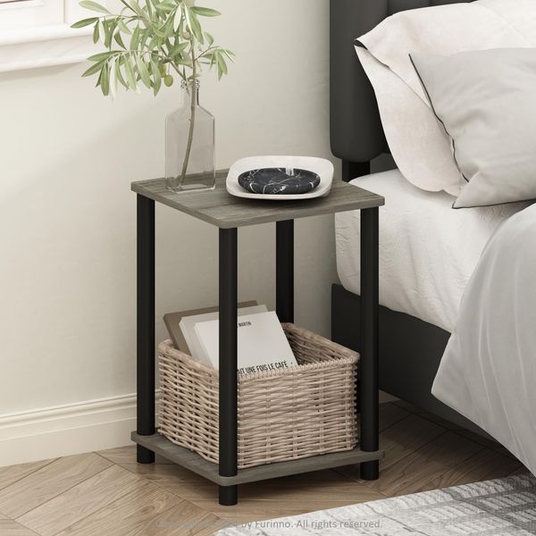 Furinno Turn-N-Tube Nachttisch, 2-stufiger Nachttisch mit offenem Regal, werkzeugfreie Montage, Endtisch, Beistelltisch, für Schlafzimmer, Wohnzimmer, French Oak