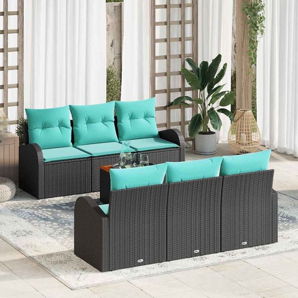 vidaXL Gartensofa-set 7 pcs Schwarz und Türkis Poly-Rattan 3356198
