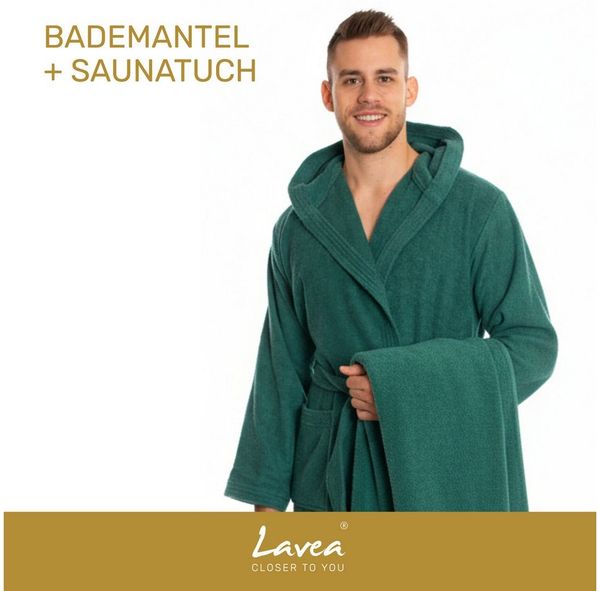 Lavea Saunatuch MEXICO Saunahandtuch 80×200 cm – optional mit Bademantel/Morgenmantel, Baumwolle (Set, 2-St), Hochwertiges Walkfrottier – Saunatuch oder Set mit Unisex-Bademantel