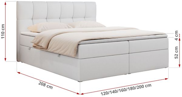 Boxspringbett mit Kopfteil und Topper, Doppelbett - RICO - 200x200cm - Weiß Kunstleder - H3 Bild 5