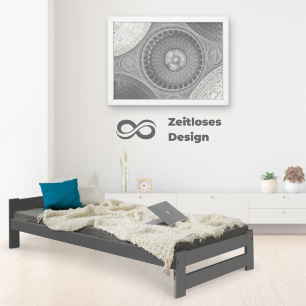 Coemo Bett Classico Holzbett Bettgestell mit Lattenrost Massivholz Kiefer Farbe Anthrazit 80 x 200 cm Bild 6