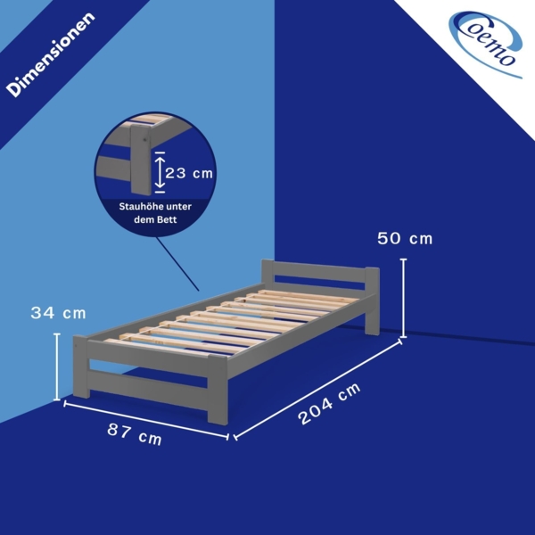 Coemo Bett Classico Holzbett Bettgestell mit Lattenrost Massivholz Kiefer Farbe Anthrazit 80 x 200 cm Bild 5