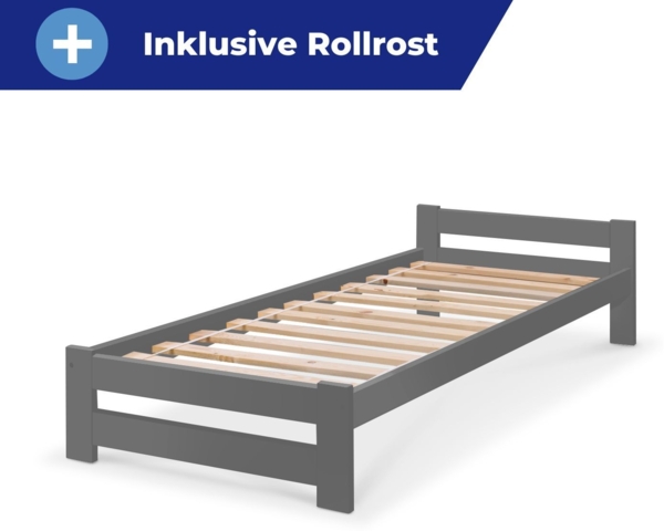 Coemo Bett Classico Holzbett Bettgestell mit Lattenrost Massivholz Kiefer Farbe Anthrazit 80 x 200 cm Bild 4