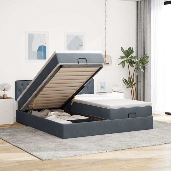 vidaXL Ottoman-Bett mit Matratzen Dunkelgrau 200x200 cm Samt 3312099