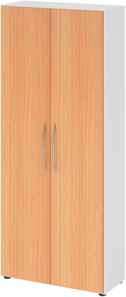 bümö Mehrzweckschrank 80cm breit, Aktenschrank o. Schuhschrank hoch, Schrank mit Regal, Küchenschrank in Weiß/Buche aus Holz, Vorratsschrank & Haushaltsschrank mit Metallgriffen, 4100-W-6
