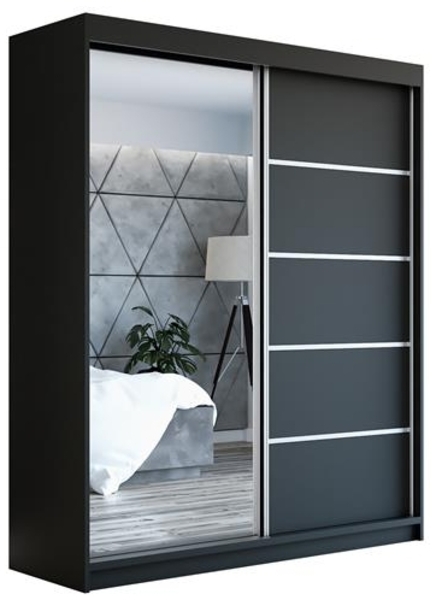 Schwebetürenschrank PIK 2-türig Schrank 180 cm (mit Spiegel) Farbe: Schwarz