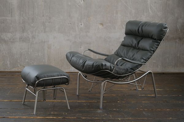 KAWOLA Relaxsessel ROWA Sessel Leder grau inklusive Hocker 88 x 103 x 77 cm