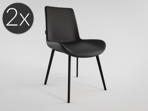 2er Set Esszimmerstuhl Design Küchenstuhl Chase Kunstleder schwarz Metallbeine : Schwarz