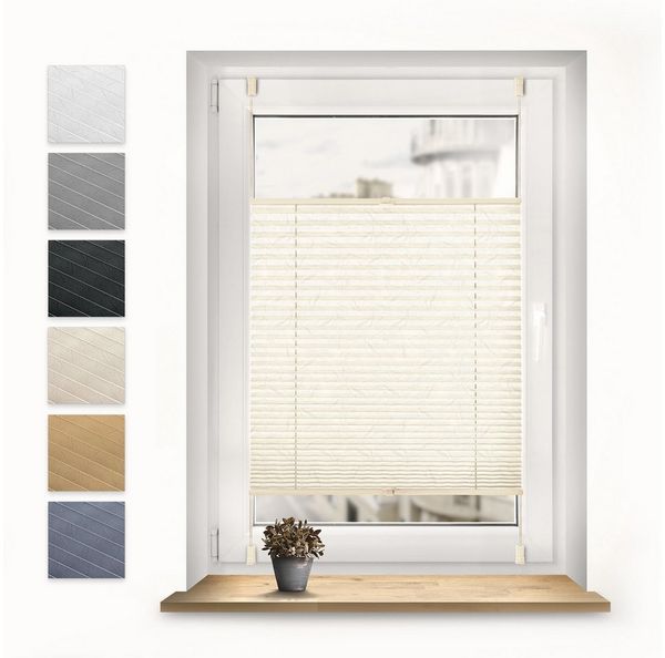 Sonello Plissee crush Klemmfix ohne Bohren, blickdicht, Klemmfix, verspannt, 30cm x 100cm Ecru Faltrollo, Easyfix, Blickdicht, Lichtschutz Sonnenschutzrollo verspannt, Jalousie Rollo für Fenster & Tür, einfache Montage, in verschiedenen Farben und Größen