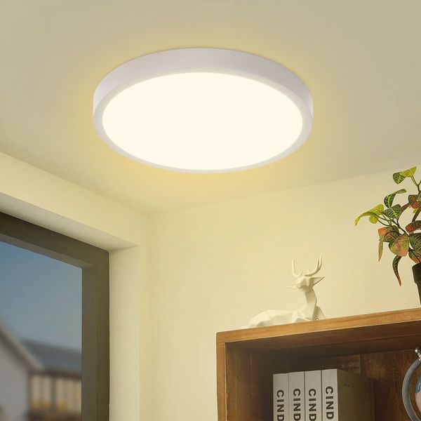 ZMH LED Deckenleuchte Flach Weiß - 24W Modern Badezimmerlampe 3000K Deckenlampe Rund 23CM IP44 Warmweiß Badlampe für Flur Balkon Badezimmer Küche Wohnzimmer