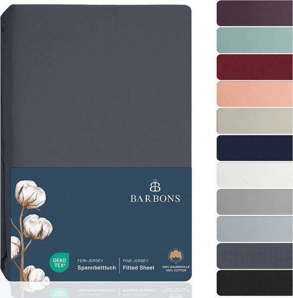 BARBONS Spannbettlaken Jersey Bettlaken, 145 g/m² Spannbetttuch, bis zu 25cm Höhe, Topper, Jersey aus 100% Baumwolle, Gummizug: rundum, (1 Stück), Rundumgummi, Atmungsaktiv
