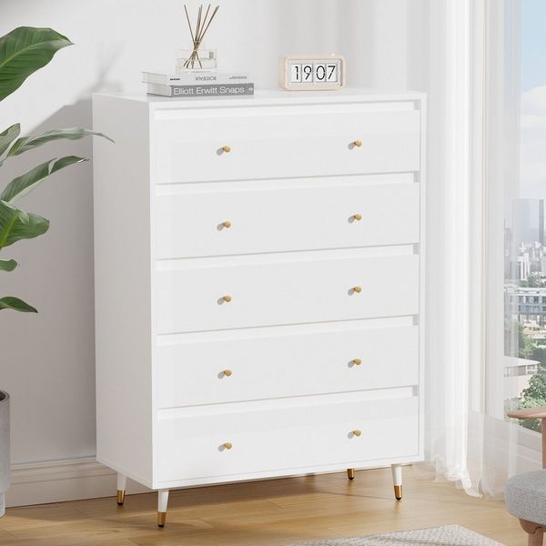 Lexzurn Kommode Kommode mit 3 Schubladen/5 Schubladen/6 Schubladen/8 Schubladen (Modernes Massivholz Sideboard für das Schlafzimmer,Wohnzimmer,Flur und Büro, Schrank,Viele Farbvarianten und Stauraum), Kommode weiß