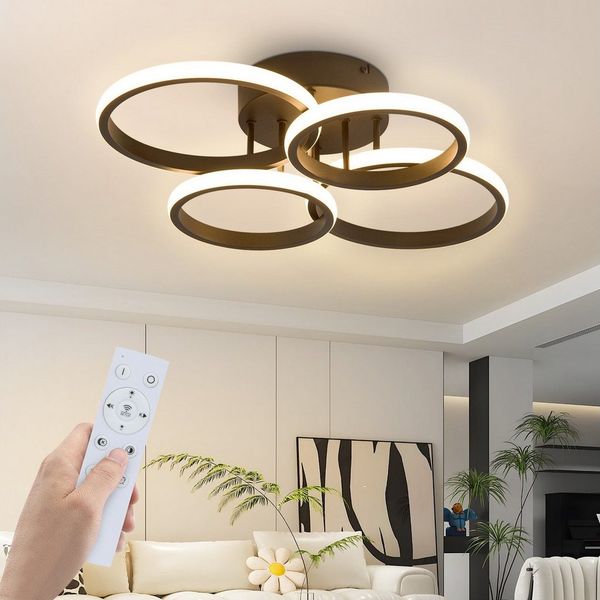 ZMH LED Deckenleuchte 4-Ring Dimmbar Schwarz/ Weiß 48W Wohnzimmerlampe, LED fest integriert, warmweiß, neutralweiß, kaltweiß, LED dimmbar moderne Schlafzimmerlampe