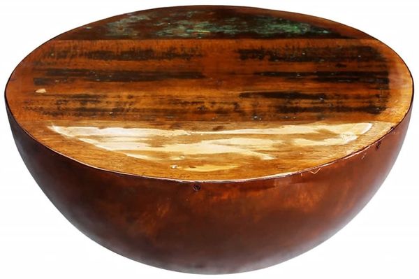 vidaXL Couchtisch Schalenform mit Stahlboden Altholz Massiv 241648