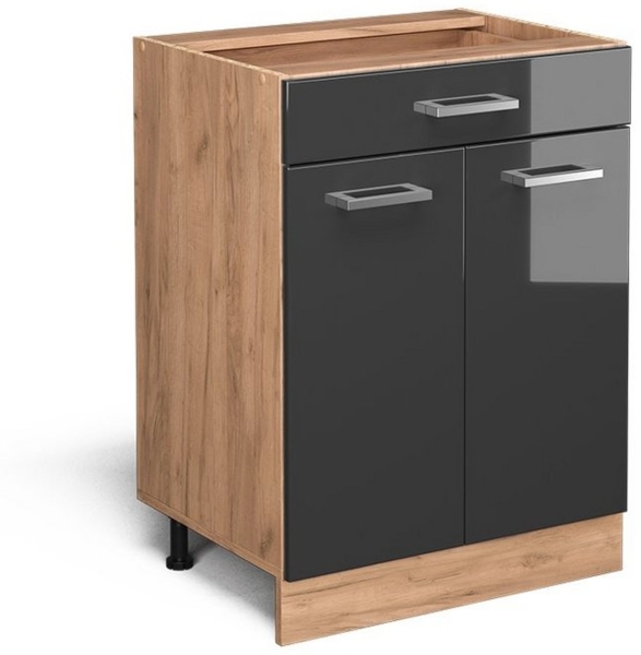 Vicco Küchenschrank Küchenzeile R-Line, Anthrazit Hochglanz, Schubunterschrank 60 cm, ohne AP