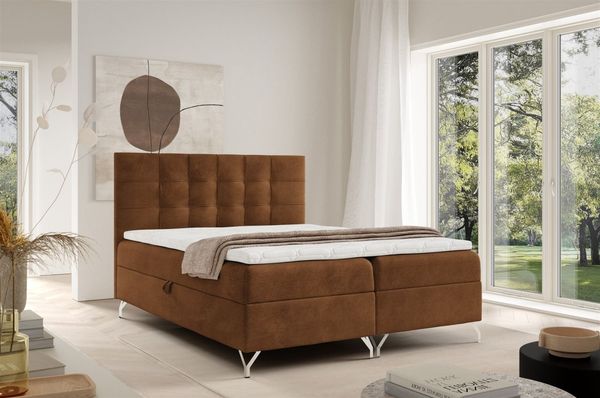 Boxspringbett Schlafzimmerbett CANDELA PREMIUM 140x220cm Stoff Coral Braun