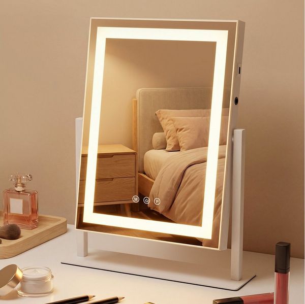 Nettlife Schminkspiegel Beleuchtung 30x40cm Hollywood Spiegel LED Touch-Dimmer 3 Lichtmodi, dimmbar Kosmetikspiegel mit Licht für Tisch Vanity Mirror klein