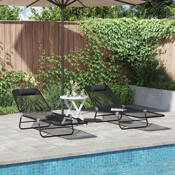 Klappbare Sonnenliege 2 pcs, Gartenliege Schwarz 182 x 55 x 85,5 cm