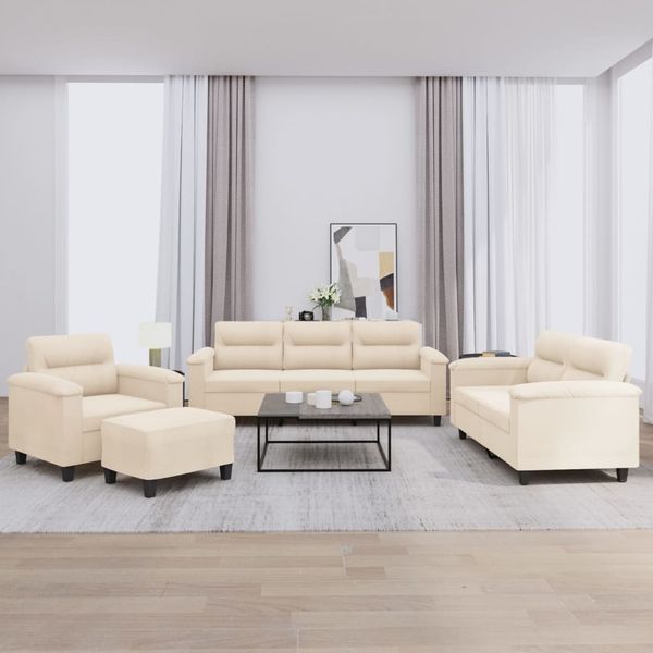 vidaXL 4-tlg. Sofagarnitur mit Kissen Beige Mikrofasergewebe 3202301