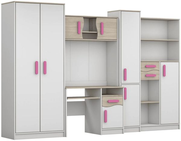 Deine Möbel 24 Jugendzimmer-Set MIKI Jugend-Schrankwand Jugendzimmer Jugendmöbel 5-teilig in Weiß, (5-tlg), Schreibtisch, Schreibtisch Aufsatz, 2x Regal, Schrank