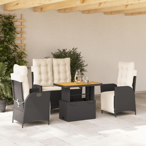 vidaXL 4-tlg. Garten-Essgruppe mit Kissen Schwarz Poly Rattan 3277444