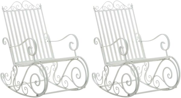 Schaukelstuhl ANNA 2er Set Antik Outdoor - 56x90x94cm, Metall, Weiß | Gartenstuhl Liegestuhl Relaxstuhl Garten Terrasse