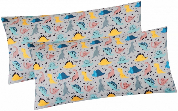 Heubergshop Kissenbezug, (2 Stück), 2er Set 40x80cm Dinos Dinosaurier Kinder Baby (KY-Dino-Grau-40x80)