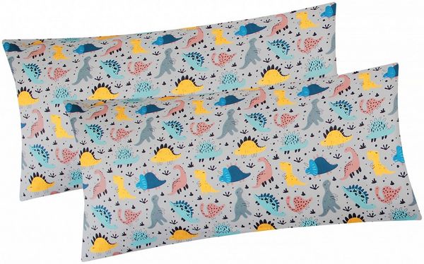 Heubergshop Kissenbezug, (2 Stück), 2er Set 40x80cm Dinos Dinosaurier Kinder Baby (KY-Dino-Grau-40x80)