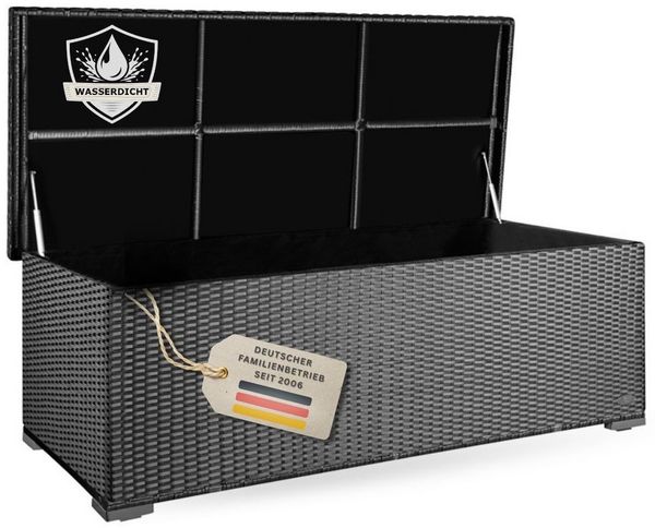 RS Trade 'Sienna' XL Kissenbox mit Doppel-Hubautomatik und Innenverkleidung, ca. 650 Liter, Polyrattan grau-silber, 60 x 73 x 155 cm