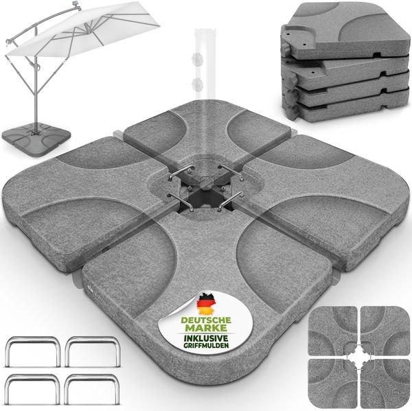 tillvex® Sonnenschirmständer Granit-Grau 60 Liter / 80 kg – 4-teilig für Ampelschirm inkl. Metallverbinder | Schirmgewicht befüllbar mit Wasser oder Sand | Schirmständer Ampelschirmständer wetterfest